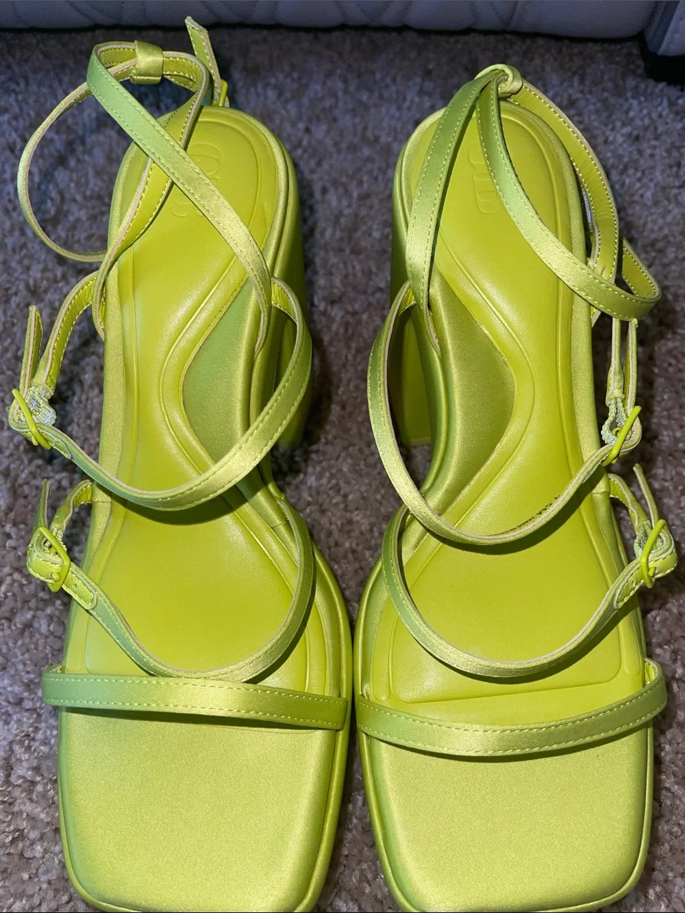 GB girls Neon Lime Strappy Platform Block Heels